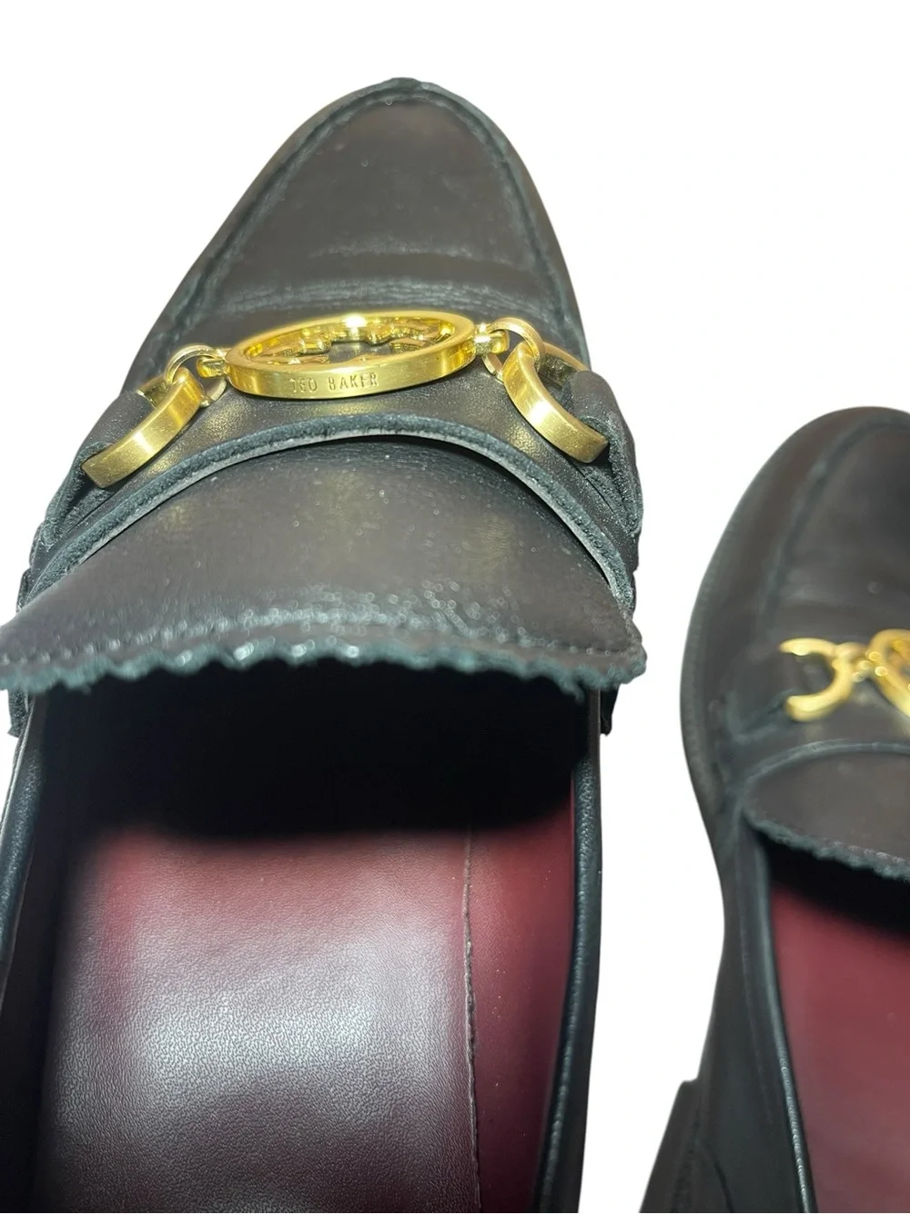 Ted Baker Black Leather Womens Horsebit Loafers with Gold Accent - Picture 4 of 5